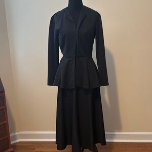 Custom made vintage Black Peplum Jacket and Skirt Set Suit